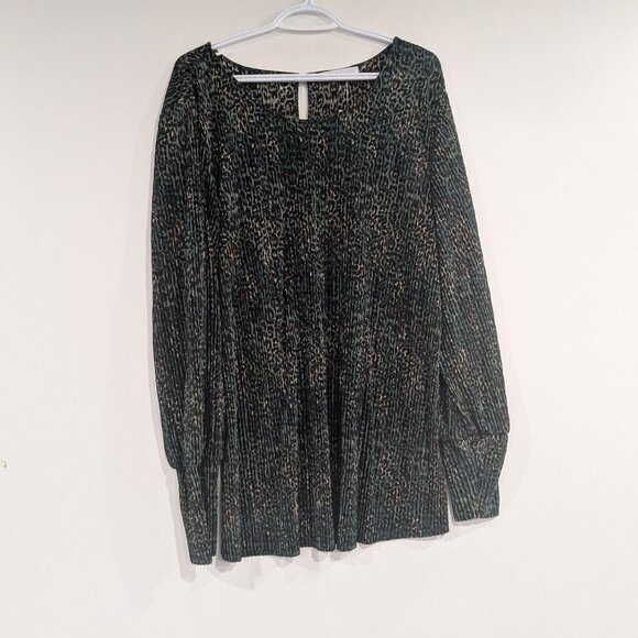 BNWT Cleo Leopard Print Crinkle Blouse Green Tan Black Size XXL - Picture 1 of 10
